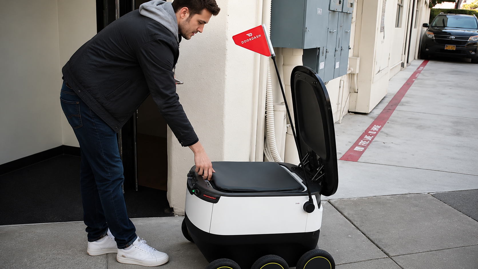 Receiving a package from a delivery robot