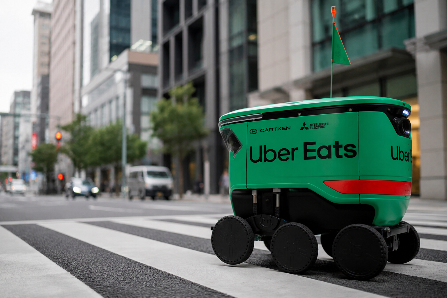 Uber Eats Delivery Robot Crossing the street