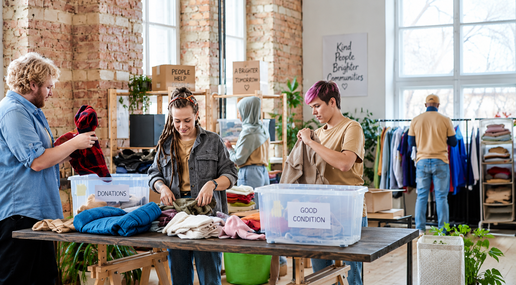 community-volunteers-sorting-donated-clothing